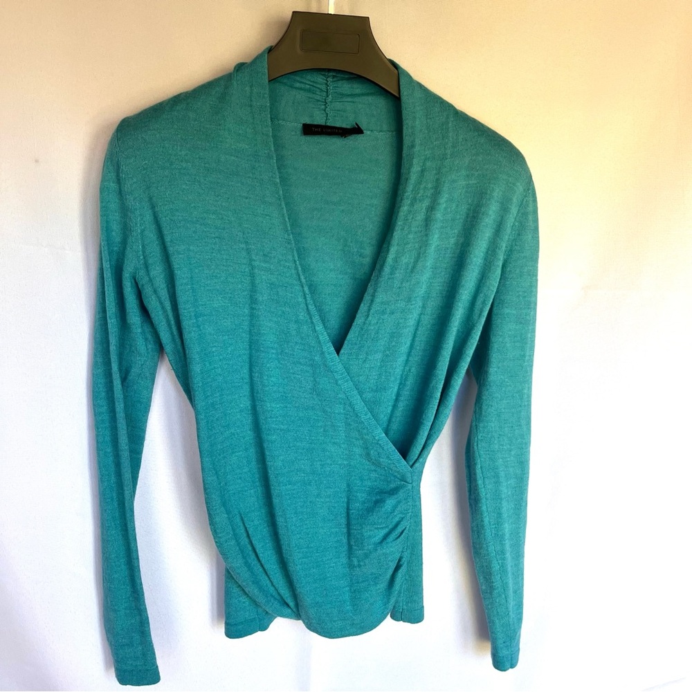Merino Wool Blend Turquoise Knit Wrap Top